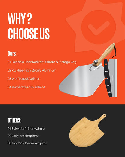 Pizza Peel Aluminum 12 inch Pizza Spatula with Rocker Cutter