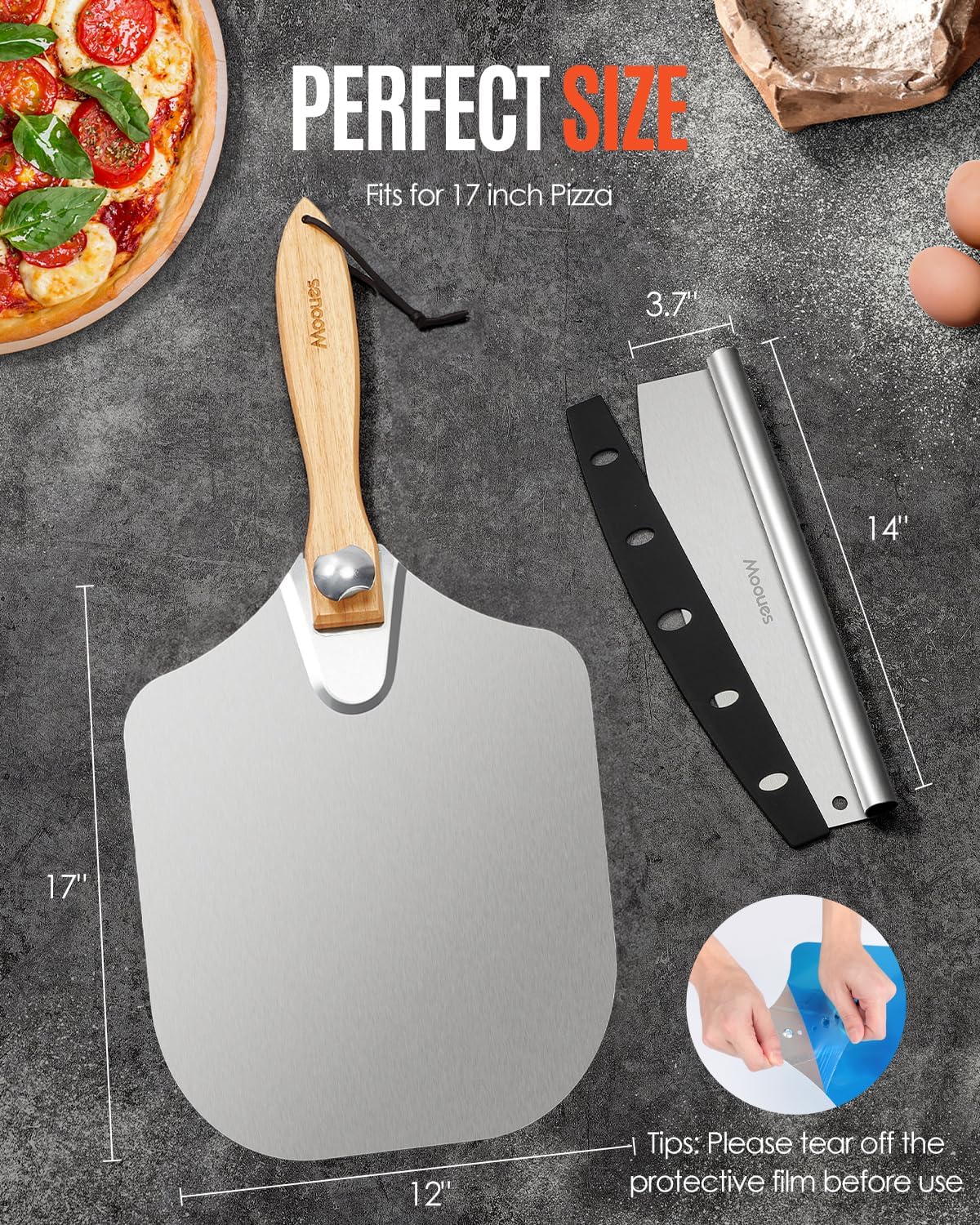Pizza Peel Aluminum 12 inch Pizza Spatula with Rocker Cutter
