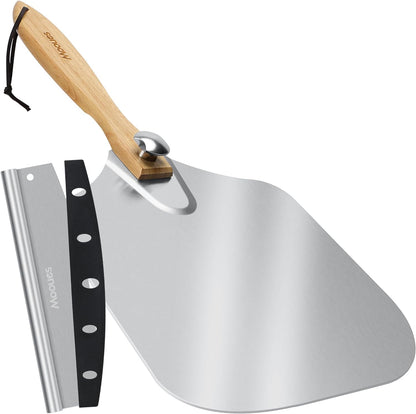 Pizza Peel Aluminum 12 inch Pizza Spatula with Rocker Cutter
