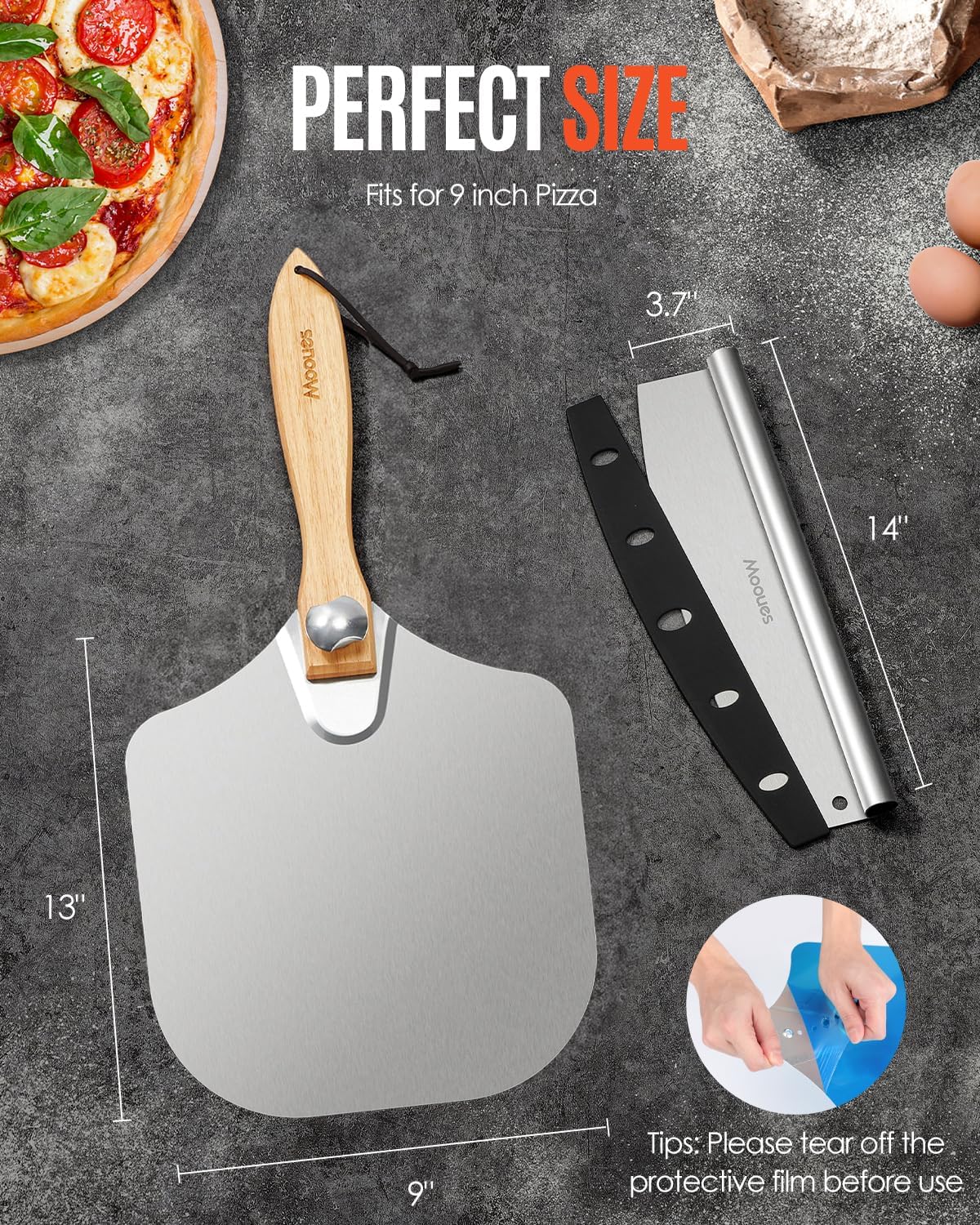 Pizza Peel Aluminum 12 inch Pizza Spatula with Rocker Cutter