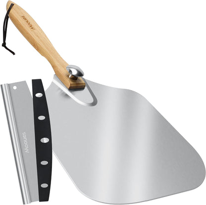Pizza Peel Aluminum 12 inch Pizza Spatula with Rocker Cutter