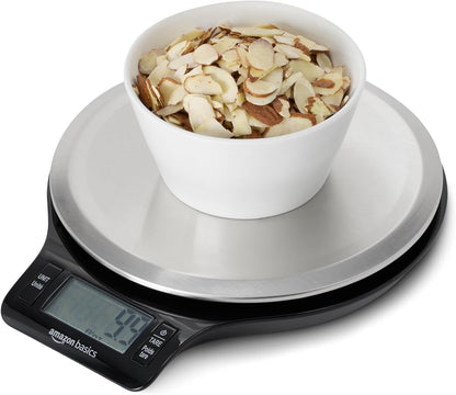 Digital Kitchen Scale with LCD Display, Tare Function, Multiple Units, Weighs up to 11 Pounds, Batteries Included, Black and Stainless Steel
