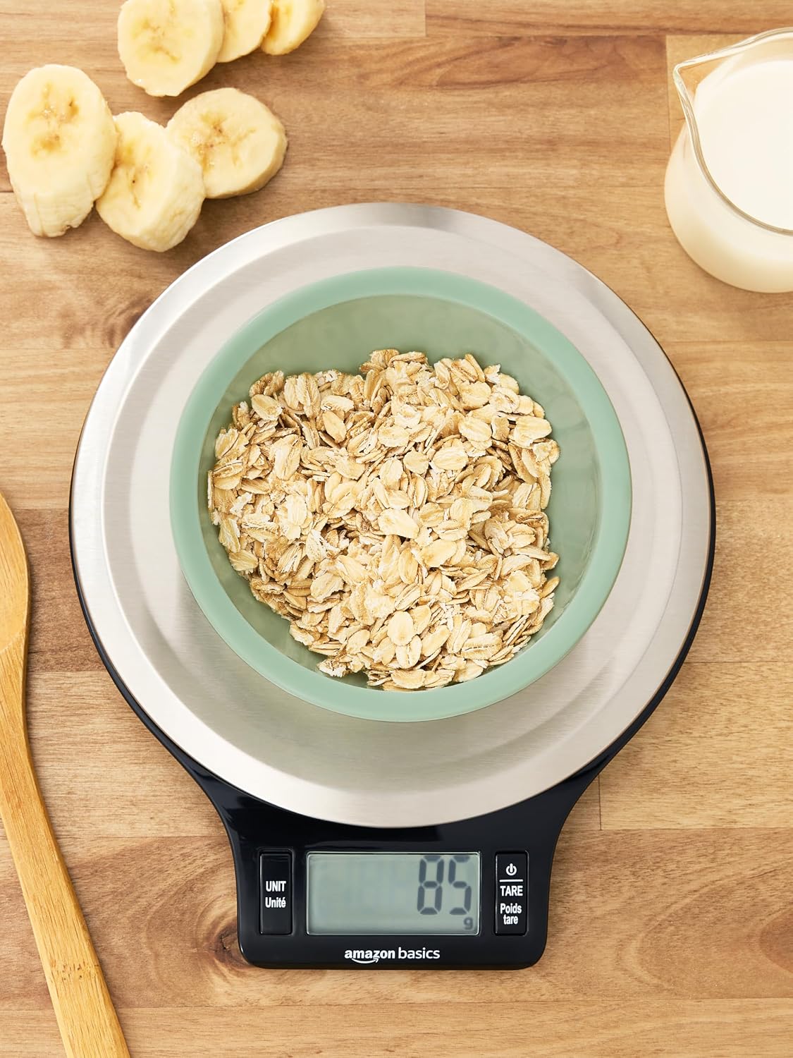 Digital Kitchen Scale with LCD Display, Tare Function, Multiple Units, Weighs up to 11 Pounds, Batteries Included, Black and Stainless Steel