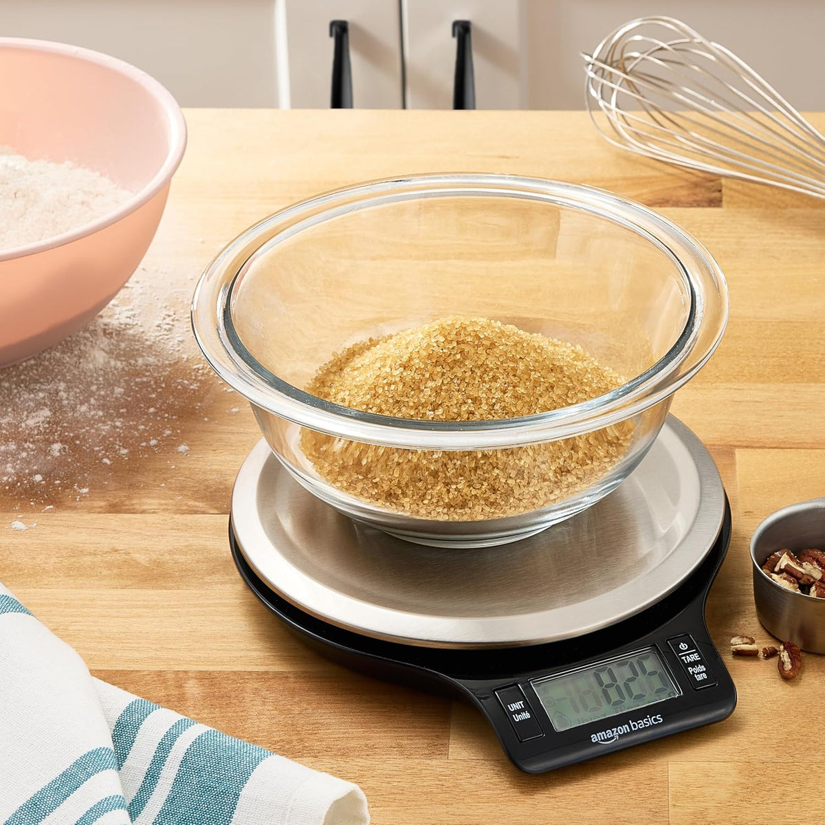 Digital Kitchen Scale with LCD Display, Tare Function, Multiple Units, Weighs up to 11 Pounds, Batteries Included, Black and Stainless Steel