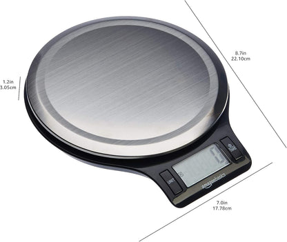 Digital Kitchen Scale with LCD Display, Tare Function, Multiple Units, Weighs up to 11 Pounds, Batteries Included, Black and Stainless Steel