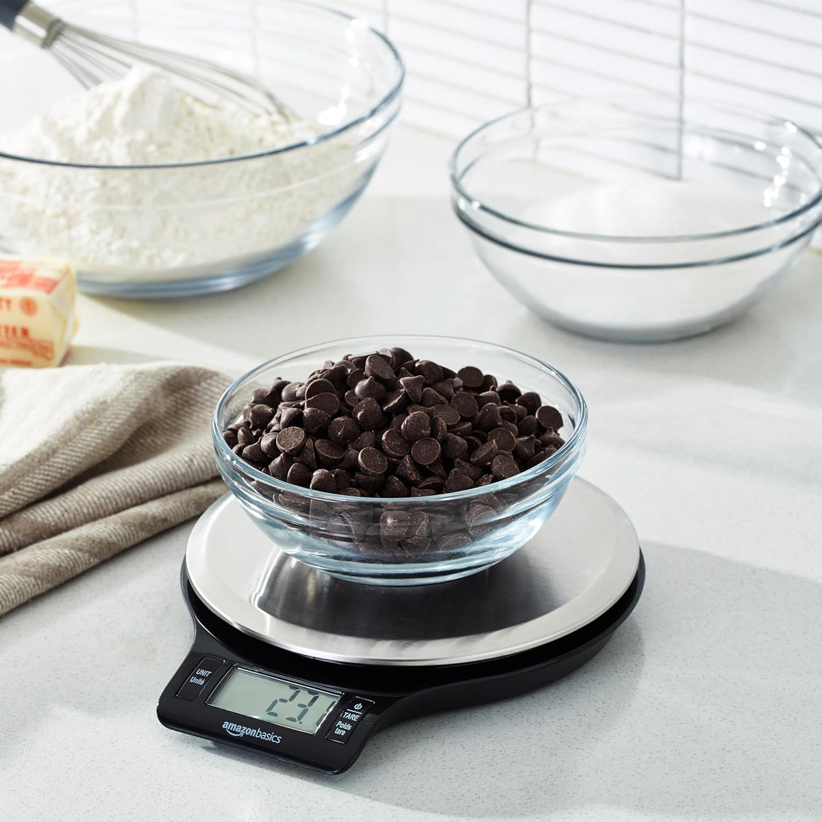 Digital Kitchen Scale with LCD Display, Tare Function, Multiple Units, Weighs up to 11 Pounds, Batteries Included, Black and Stainless Steel
