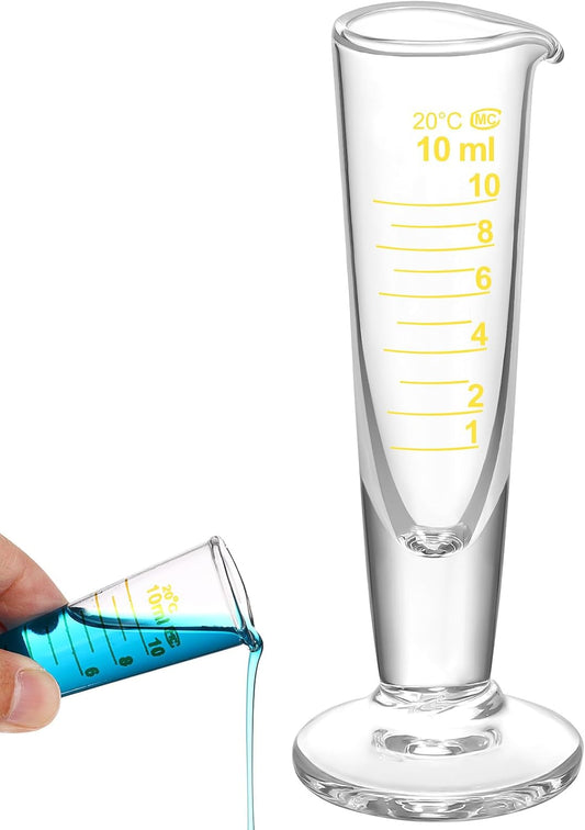 10ml Graduated Cylinder, Borosilicate Glass Measuring Cup with Pour Spout, Conical Precise Lab Graduated Measuring Cylinder for Liquid, Science Labware