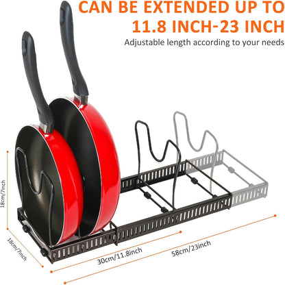 Pot and Pan Lid Organizer Rack for Under Cabinet, 12"-23" Expandable | 10 Adjustable Dividers, Holds Pan Lids, Cookware & Bakeware, Creates Tidy Cabinet Storage, Durable Metal, Bronze