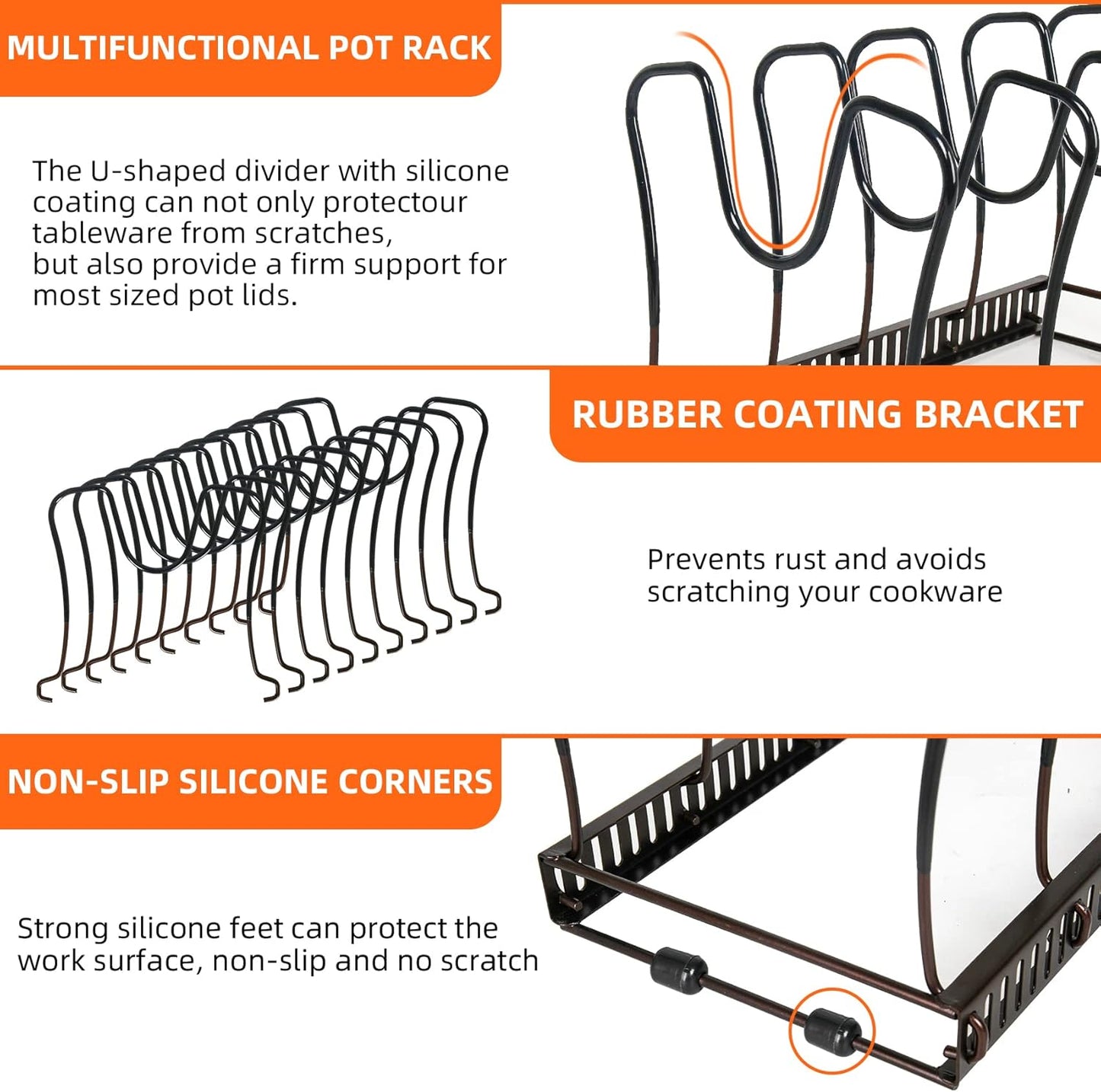 Pot and Pan Lid Organizer Rack for Under Cabinet, 12"-23" Expandable | 10 Adjustable Dividers, Holds Pan Lids, Cookware & Bakeware, Creates Tidy Cabinet Storage, Durable Metal, Bronze