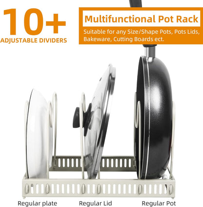 Pot and Pan Lid Organizer Rack for Under Cabinet, 12"-23" Expandable | 10 Adjustable Dividers, Holds Pan Lids, Cookware & Bakeware, Creates Tidy Cabinet Storage, Durable Metal, Bronze