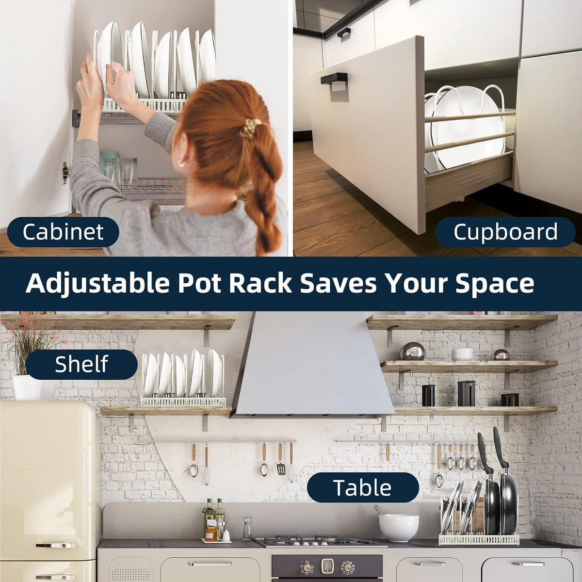 Pot and Pan Lid Organizer Rack for Under Cabinet, 12"-23" Expandable | 10 Adjustable Dividers, Holds Pan Lids, Cookware & Bakeware, Creates Tidy Cabinet Storage, Durable Metal, Bronze