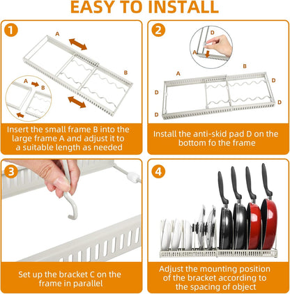 Pot and Pan Lid Organizer Rack for Under Cabinet, 12"-23" Expandable | 10 Adjustable Dividers, Holds Pan Lids, Cookware & Bakeware, Creates Tidy Cabinet Storage, Durable Metal, Bronze