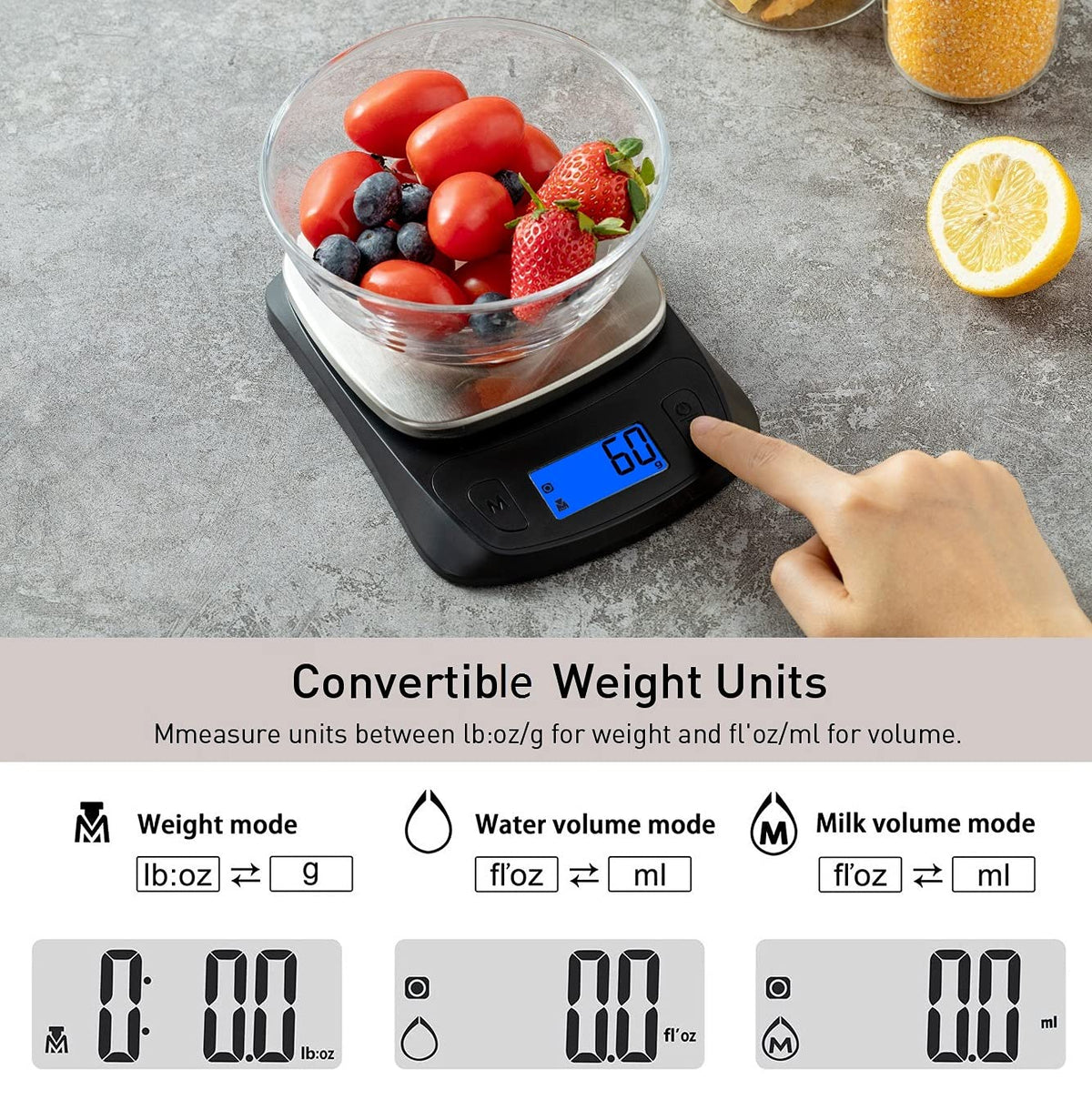 Digital Food Scale Small Kitchen Scales Weight in Grams Oz Black