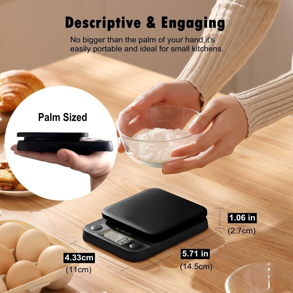 Digital Food Scale Small Kitchen Scales Weight in Grams Oz Black
