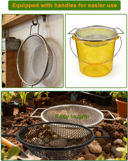 Soil Sifter for 5 Gallon Bucket - 2Pcs Dirt Sifter for Gardening Rocks | Heavy Duty Soil Sifter for Gardening with Handles, 1/8" & 1/4" Dirt Sifter for Rocks, Garden Sifter for Soil Compost Sifter