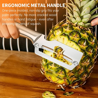 Heavy Duty Peeler-Zero‑Flex, Low‑Noise Blade for Hard‑Skin Produce | 2mm Forged Steel, Wide Arched Blade, Glide‑Edge, Anti‑Clog Slope, Ergonomic Metal Grip – Right‑Hand, Not for Apples/Potatoes