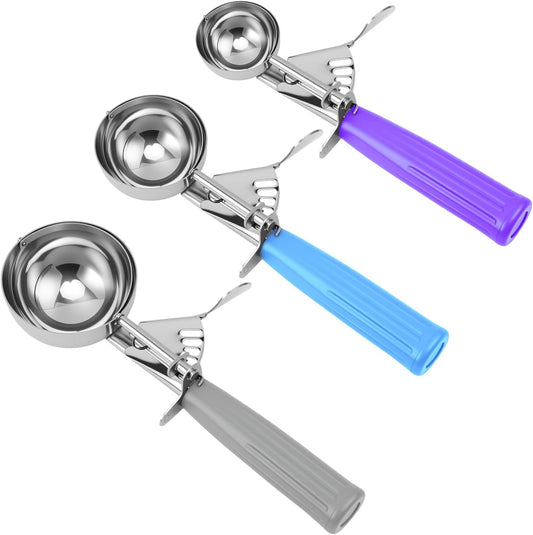Ice Cream Scoop With Trigger, Cookie Scoop Set, Incluede 1.2 OZ/ 2 OZ/ 4 OZ Scoop, Portion Control For Cookie Dough, Ice Cream, Cupcake, Muffin, Mashed Potatoes, Side Dish, Pancake