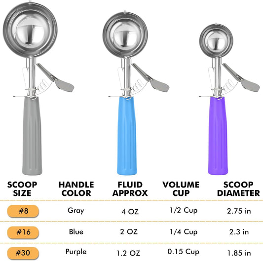 Ice Cream Scoop With Trigger, Cookie Scoop Set, Incluede 1.2 OZ/ 2 OZ/ 4 OZ Scoop, Portion Control For Cookie Dough, Ice Cream, Cupcake, Muffin, Mashed Potatoes, Side Dish, Pancake