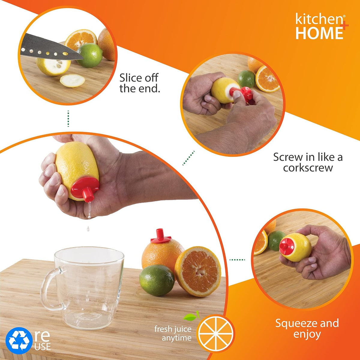Citrus Tap – Portable Lemon Lime Juicer Spout, Orange Citrus Sipper and Jalapeño Corer – 6 Pack