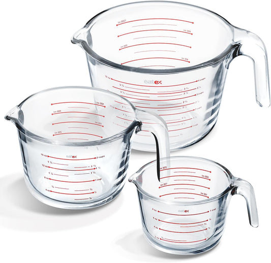 Glass Measuring Cups Set of 3 - Liquid Measuring Cups, Glass Measuring Cup Set - 1,2,4 Cup Measuring Cup - Dishwasher Oven, Microwave Safe Measure Cups