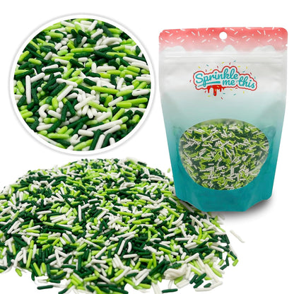 Lucky Jimmy Blend | 8 Oz Stand Up Sprinkle Bag | St. Patrick's Day Themed Sprinkle Blend | Classic Jimmies in Green, Lime, and White Colors | Toppings for Cakes, Pastries, and Desserts