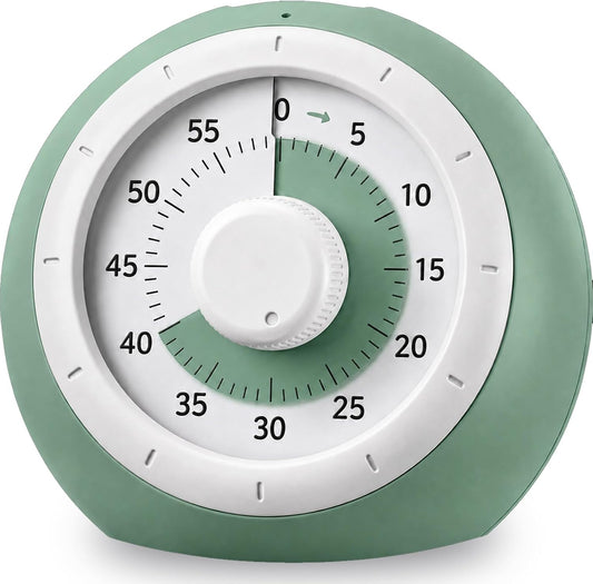 60 Minute Visual Timer for Kids, Silent Countdown Clock | Time Management Tool for Homeschool Study Supplies, Classroom, Home, Kitchen, Desk (Green)