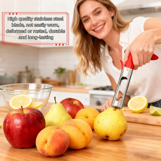 Premium Stainless Steel Apple Corer, Professional Fruit Core Remover Tool with Ergonomic Red Handle, Serrated Blades for Apples, Pears, Peaches, Plums, Easy Use & Clean (Red)
