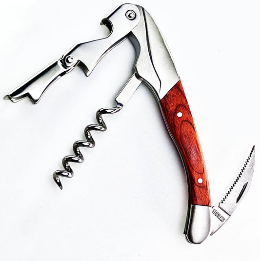 Exquiste Waiter Corkscrew for Bartenders, Professional Wine Opener With Premium Rosewood Handle,Double Hinged Bottle Opener with Serrated Foil Cutter for Sommelier, Bartend