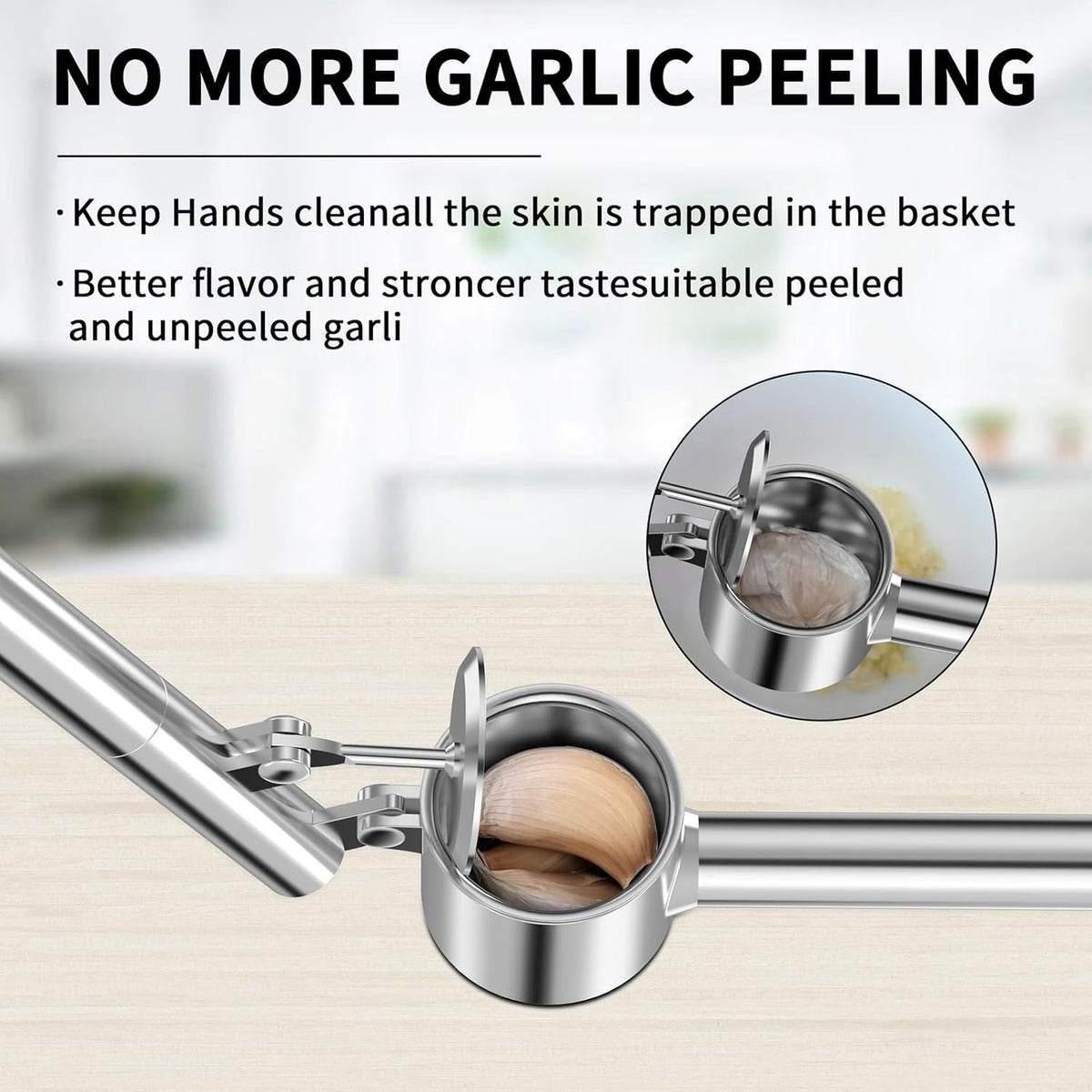 5-in-1 Stainless Steel Garlic Press Set with Jumbo Chamber & Mincer - Heavy Duty Rustproof Garlic Crusher with Ergonomic Handle, Dishwasher Safe, Easy Squeeze Design for Ginger, Nuts, Herbs