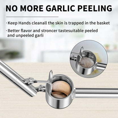 5-in-1 Stainless Steel Garlic Press Set with Jumbo Chamber & Mincer - Heavy Duty Rustproof Garlic Crusher with Ergonomic Handle, Dishwasher Safe, Easy Squeeze Design for Ginger, Nuts, Herbs