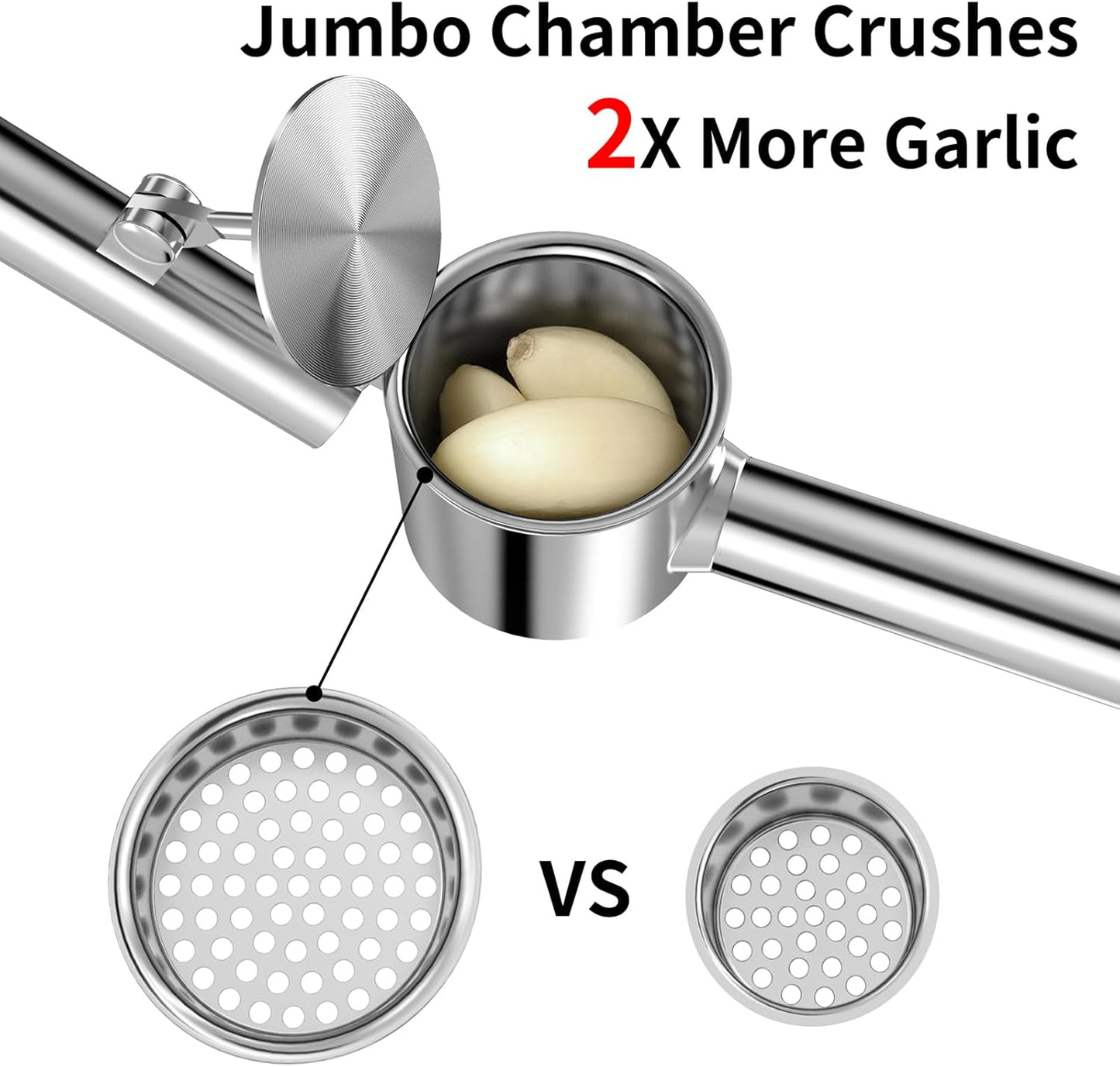 5-in-1 Stainless Steel Garlic Press Set with Jumbo Chamber & Mincer - Heavy Duty Rustproof Garlic Crusher with Ergonomic Handle, Dishwasher Safe, Easy Squeeze Design for Ginger, Nuts, Herbs