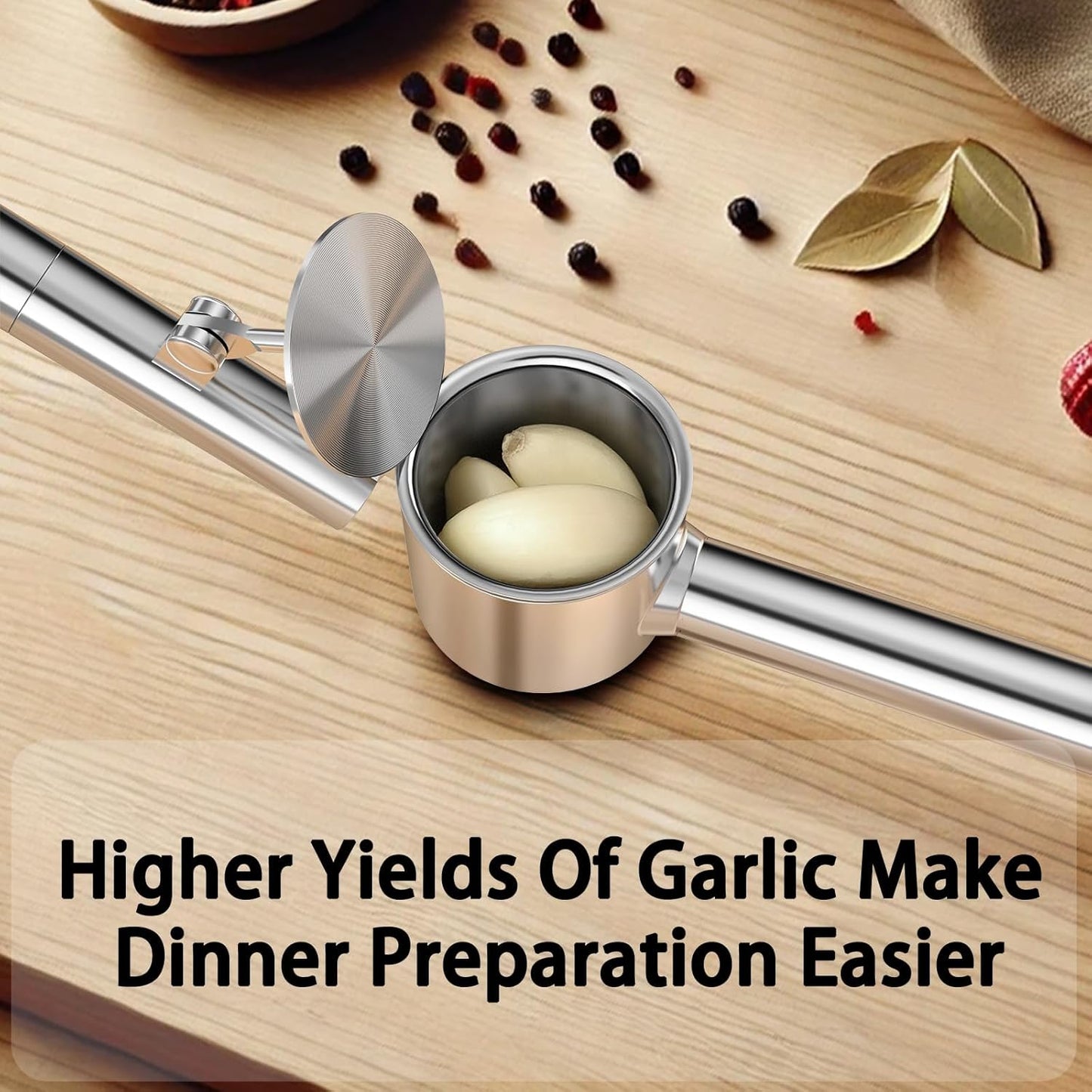 5-in-1 Stainless Steel Garlic Press Set with Jumbo Chamber & Mincer - Heavy Duty Rustproof Garlic Crusher with Ergonomic Handle, Dishwasher Safe, Easy Squeeze Design for Ginger, Nuts, Herbs