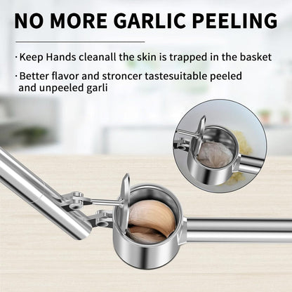 5-in-1 Stainless Steel Garlic Press Set with Jumbo Chamber & Mincer - Heavy Duty Rustproof Garlic Crusher with Ergonomic Handle, Dishwasher Safe, Easy Squeeze Design for Ginger, Nuts, Herbs