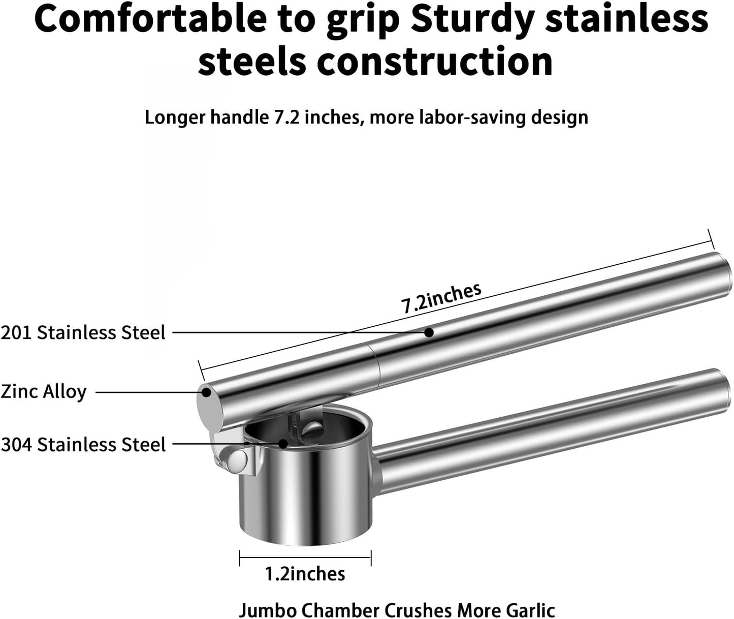 5-in-1 Stainless Steel Garlic Press Set with Jumbo Chamber & Mincer - Heavy Duty Rustproof Garlic Crusher with Ergonomic Handle, Dishwasher Safe, Easy Squeeze Design for Ginger, Nuts, Herbs