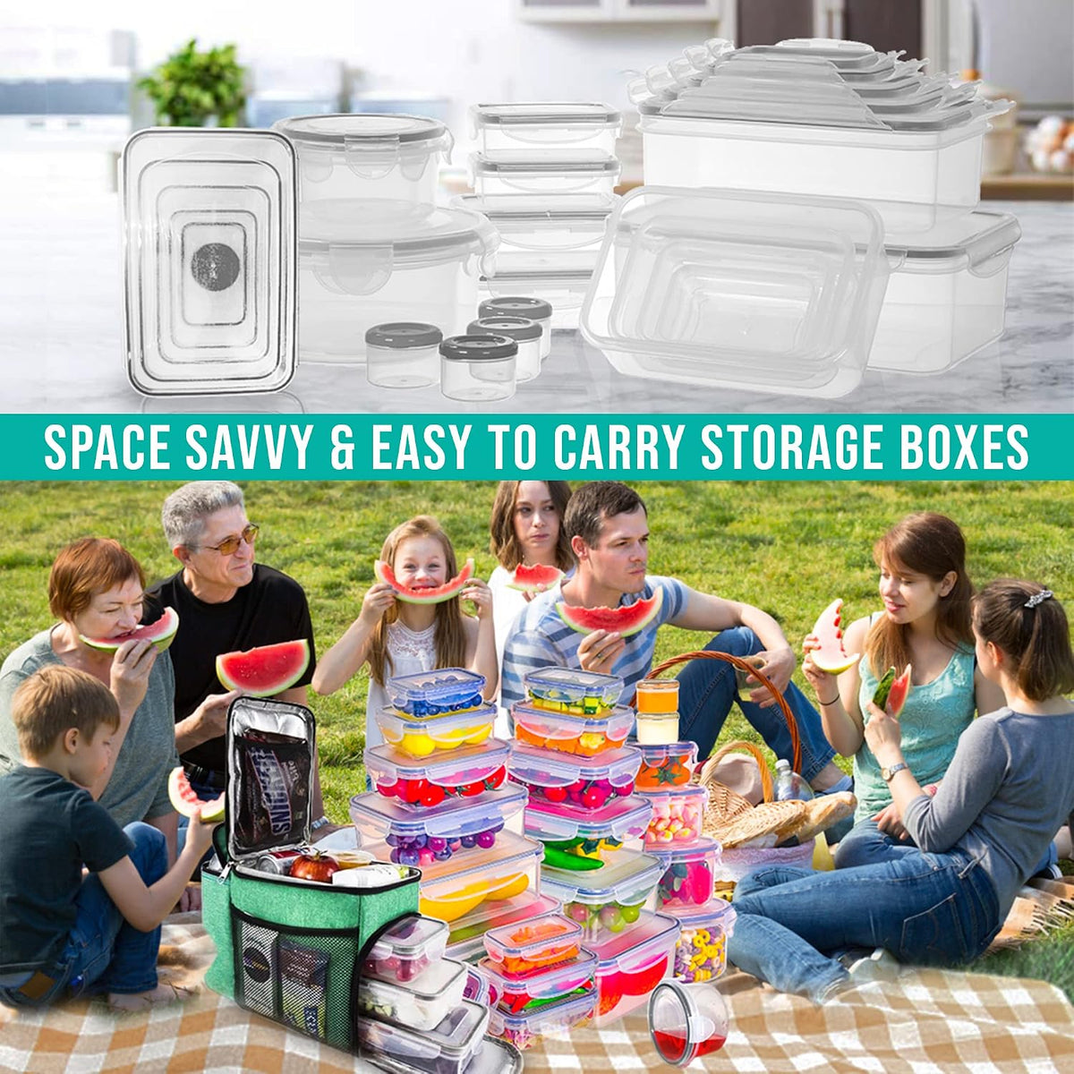 Large Food Storage Containers with Lids Airtight-85 OZ to small Containers-Total 526OZ Stackable Kitchen Set -BPA Free Leak proof containers- Freezer Microwave safe
