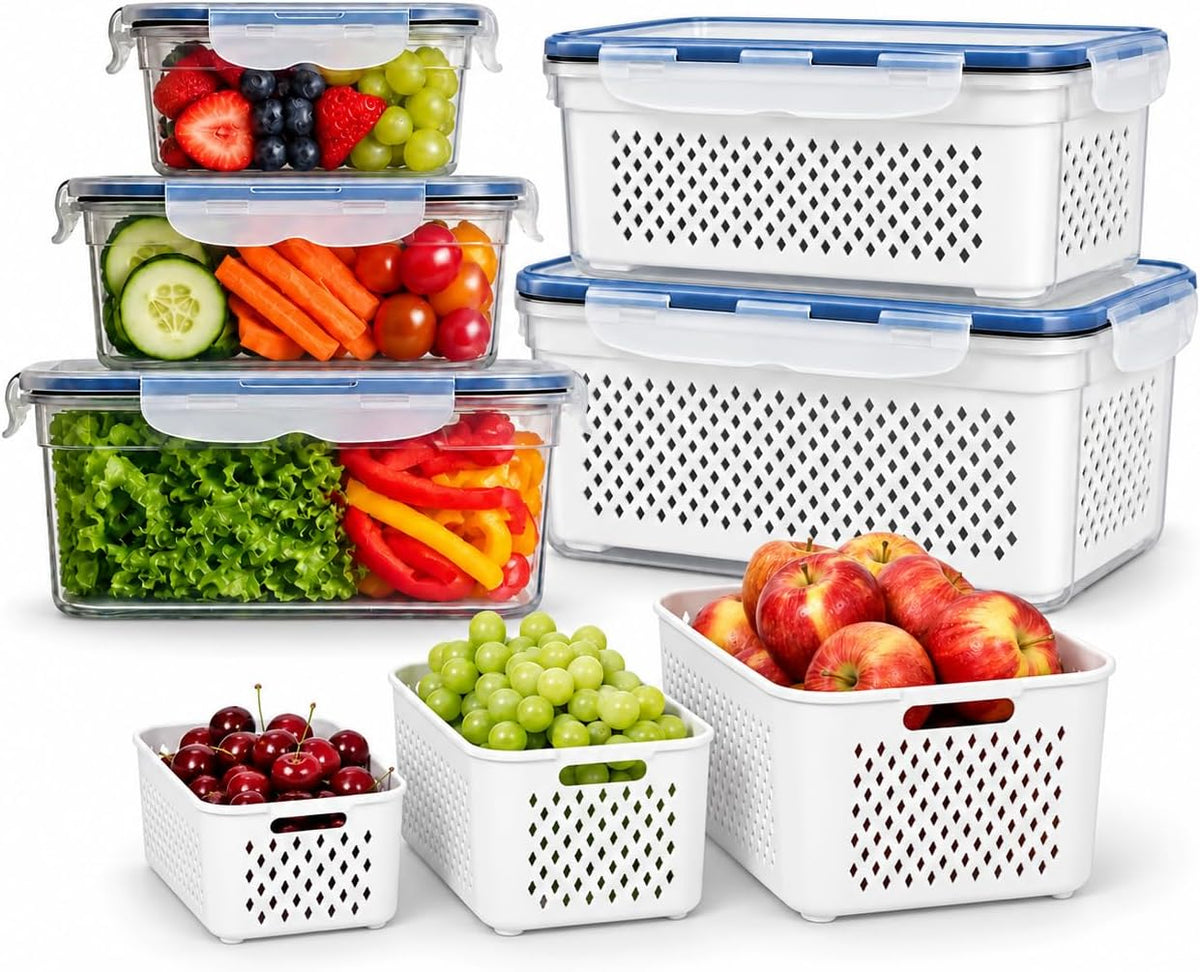 Large Food Storage Containers with Lids Airtight-85 OZ to small Containers-Total 526OZ Stackable Kitchen Set -BPA Free Leak proof containers- Freezer Microwave safe