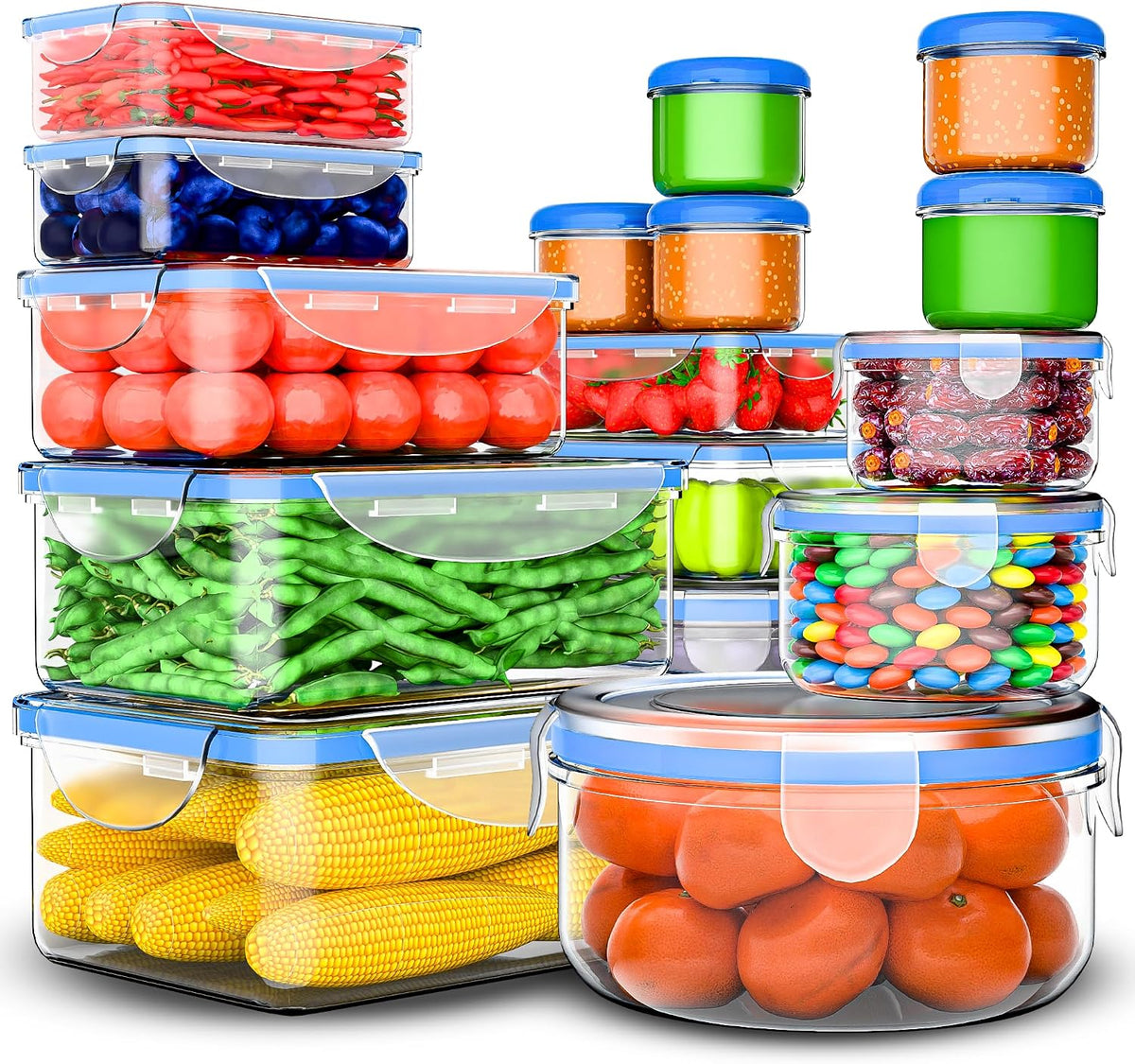 Large Food Storage Containers with Lids Airtight-85 OZ to small Containers-Total 526OZ Stackable Kitchen Set -BPA Free Leak proof containers- Freezer Microwave safe