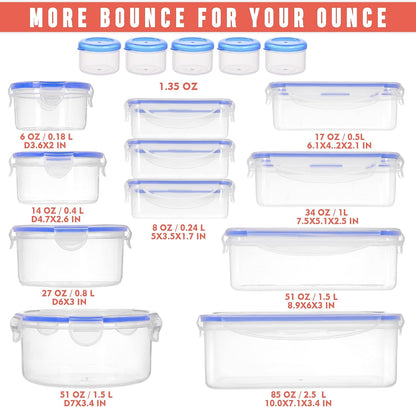 Large Food Storage Containers with Lids Airtight-85 OZ to small Containers-Total 526OZ Stackable Kitchen Set -BPA Free Leak proof containers- Freezer Microwave safe