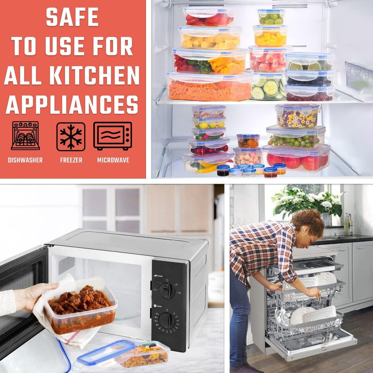 Large Food Storage Containers with Lids Airtight-85 OZ to small Containers-Total 526OZ Stackable Kitchen Set -BPA Free Leak proof containers- Freezer Microwave safe