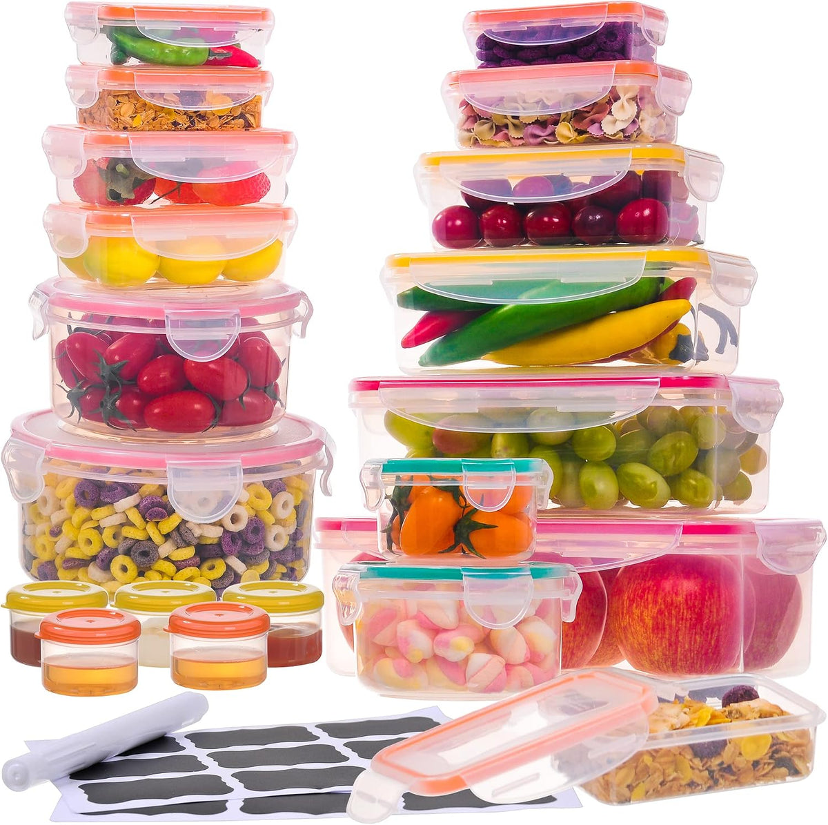 Large Food Storage Containers with Lids Airtight-85 OZ to small Containers-Total 526OZ Stackable Kitchen Set -BPA Free Leak proof containers- Freezer Microwave safe