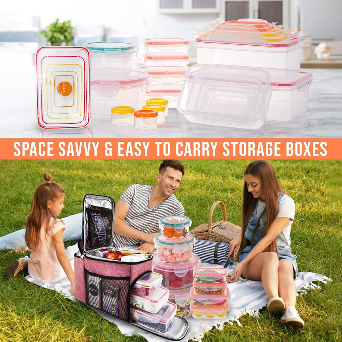 Large Food Storage Containers with Lids Airtight-85 OZ to small Containers-Total 526OZ Stackable Kitchen Set -BPA Free Leak proof containers- Freezer Microwave safe