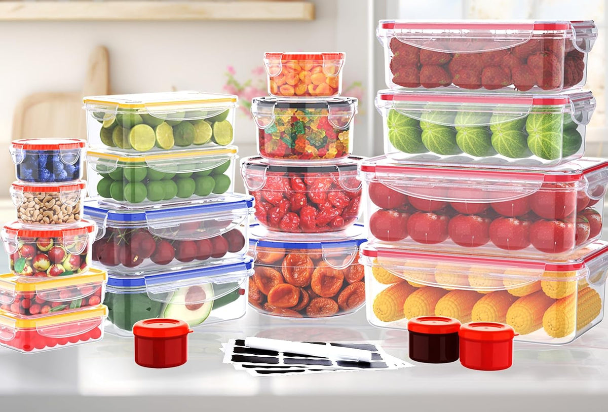 Large Food Storage Containers with Lids Airtight-85 OZ to small Containers-Total 526OZ Stackable Kitchen Set -BPA Free Leak proof containers- Freezer Microwave safe