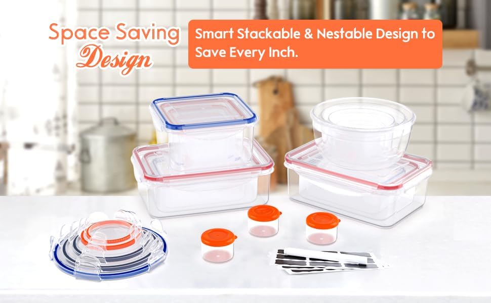 Large Food Storage Containers with Lids Airtight-85 OZ to small Containers-Total 526OZ Stackable Kitchen Set -BPA Free Leak proof containers- Freezer Microwave safe