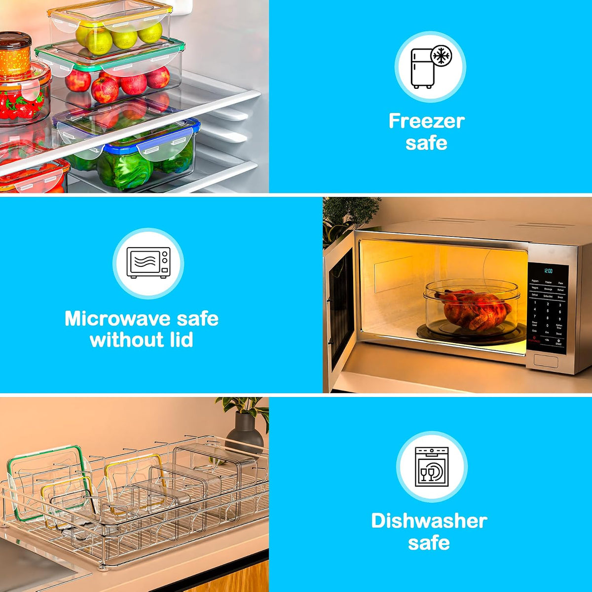Large Food Storage Containers with Lids Airtight-85 OZ to small Containers-Total 526OZ Stackable Kitchen Set -BPA Free Leak proof containers- Freezer Microwave safe