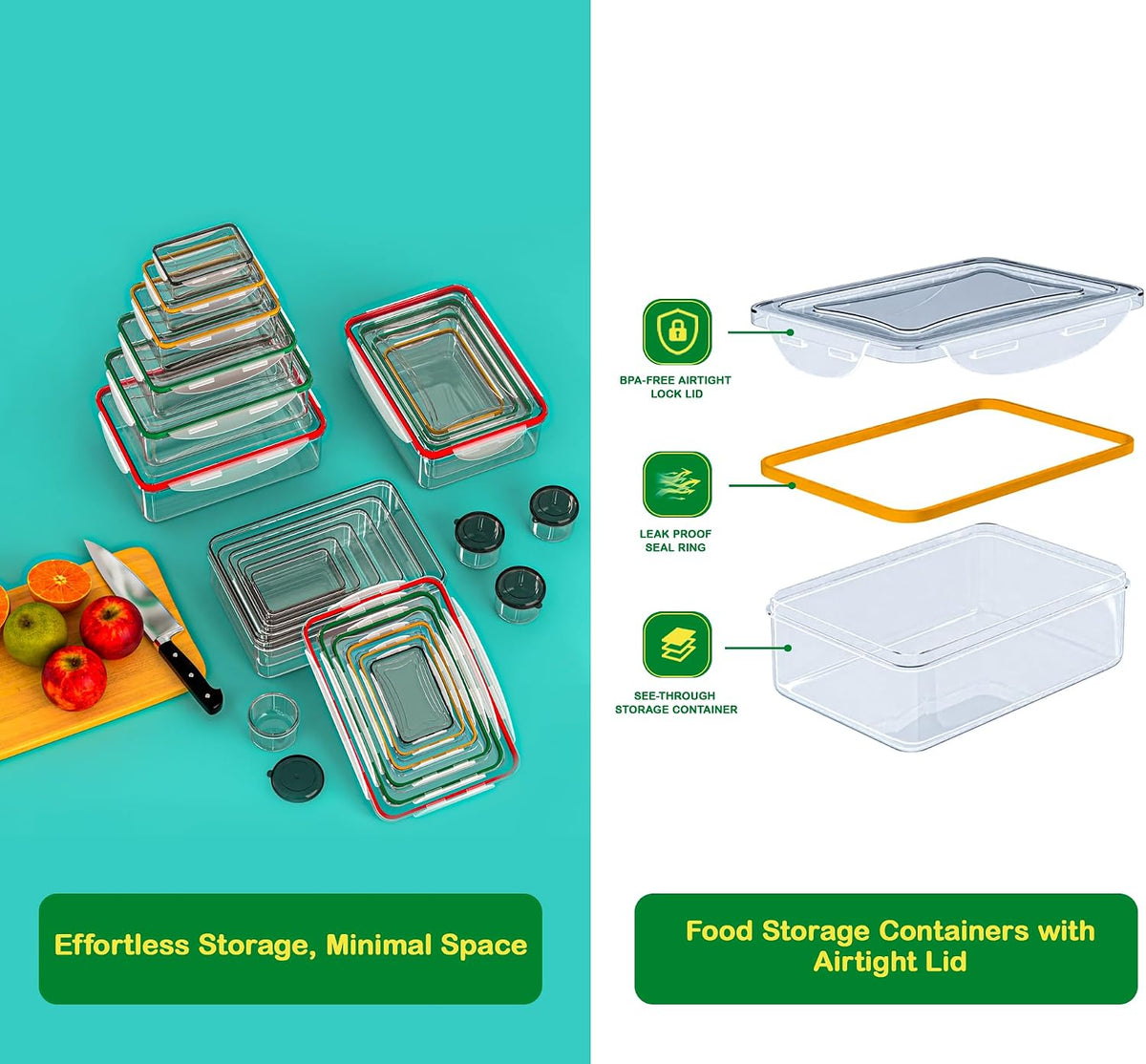 Large Food Storage Containers with Lids Airtight-85 OZ to small Containers-Total 526OZ Stackable Kitchen Set -BPA Free Leak proof containers- Freezer Microwave safe