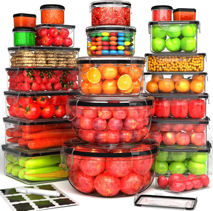 Large Food Storage Containers with Lids Airtight-85 OZ to small Containers-Total 526OZ Stackable Kitchen Set -BPA Free Leak proof containers- Freezer Microwave safe