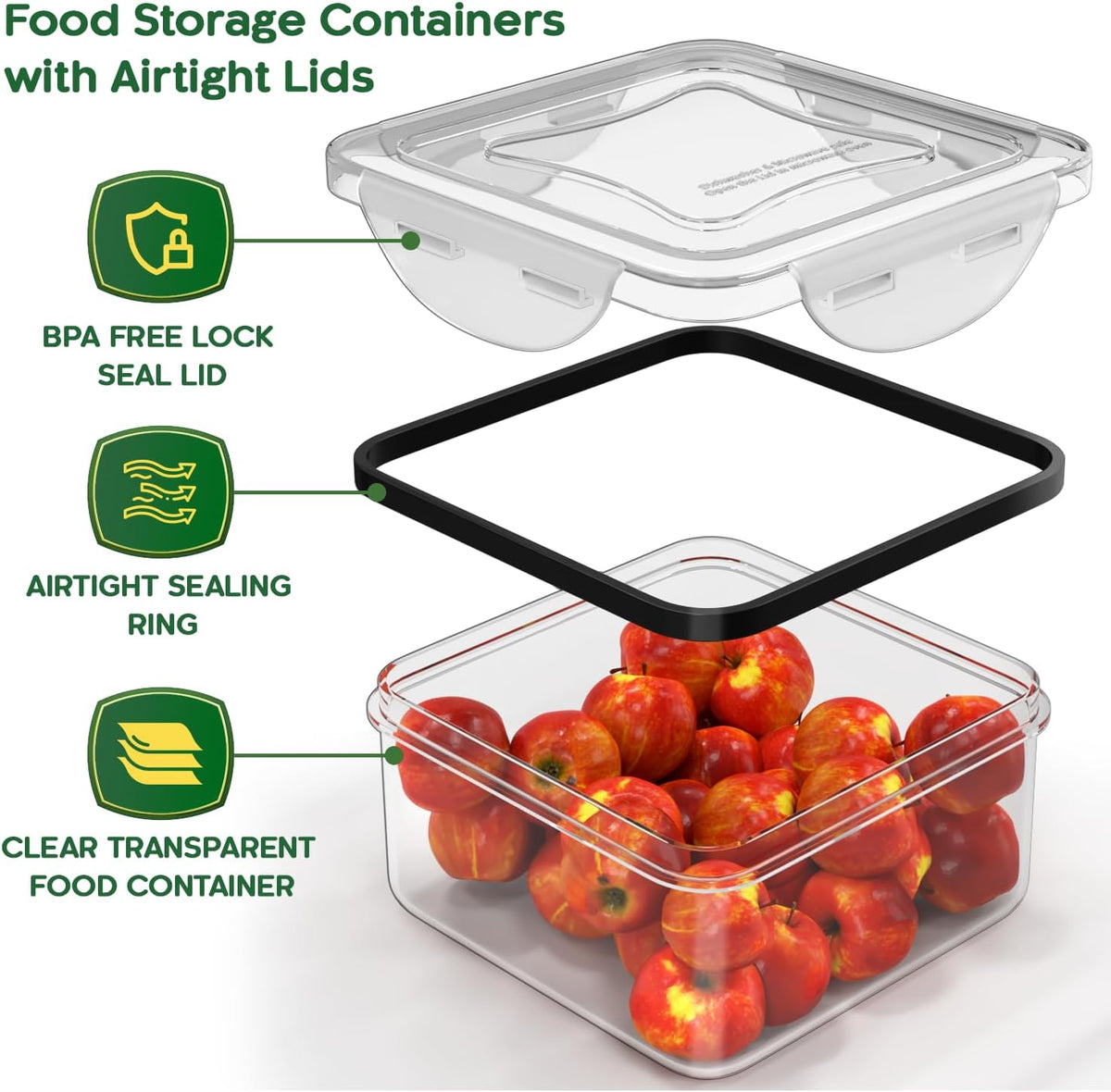 Large Food Storage Containers with Lids Airtight-85 OZ to small Containers-Total 526OZ Stackable Kitchen Set -BPA Free Leak proof containers- Freezer Microwave safe