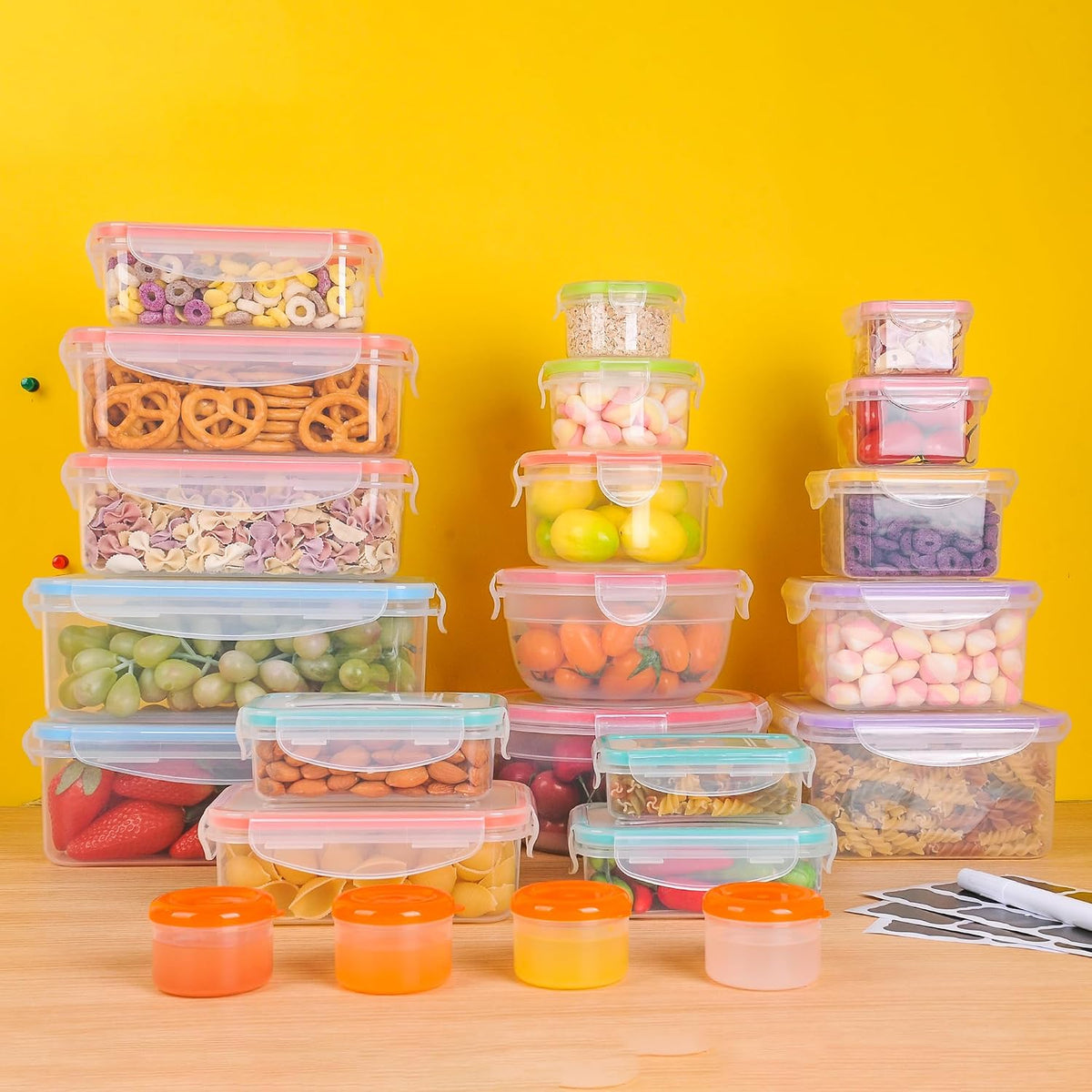 Large Food Storage Containers with Lids Airtight-85 OZ to small Containers-Total 526OZ Stackable Kitchen Set -BPA Free Leak proof containers- Freezer Microwave safe