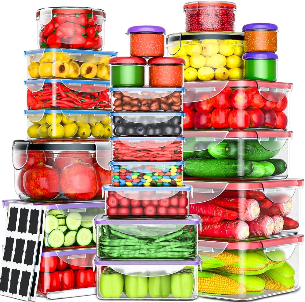 Large Food Storage Containers with Lids Airtight-85 OZ to small Containers-Total 526OZ Stackable Kitchen Set -BPA Free Leak proof containers- Freezer Microwave safe