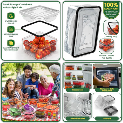Large Food Storage Containers with Lids Airtight-85 OZ to small Containers-Total 526OZ Stackable Kitchen Set -BPA Free Leak proof containers- Freezer Microwave safe